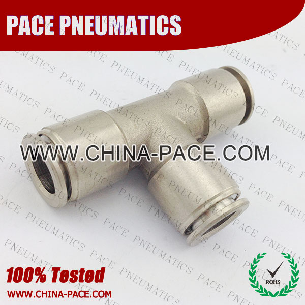 Union Tee Pneumatic Fittings, Air Fittings, one touch tube fittings, Nickel Plated Brass Push in Fittings